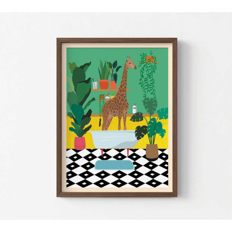 Girafe, impression murale de salle de bain aquarelle, H 8 po x l 10 po, Brun, Brun, Ne s’applique pas