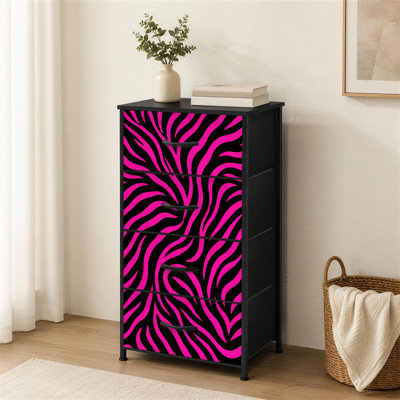 Commode 4 tiroirs pour la chambre à coucher Rose rayé zébré noir Bold Abstract