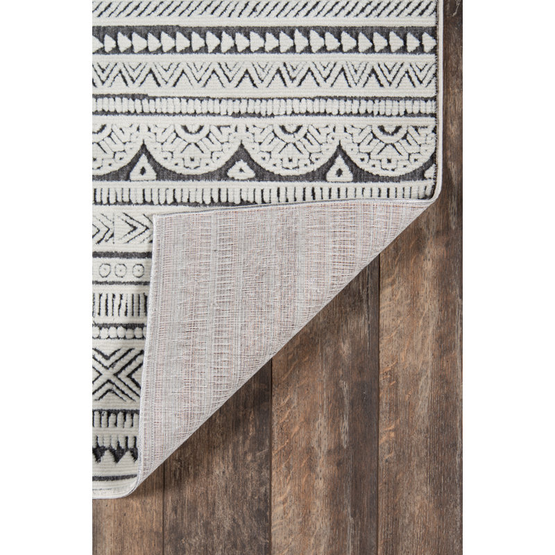 Adhitya Power Loom Ivory/Charcoal Rug, Rectangle 3'11" x 5'7"