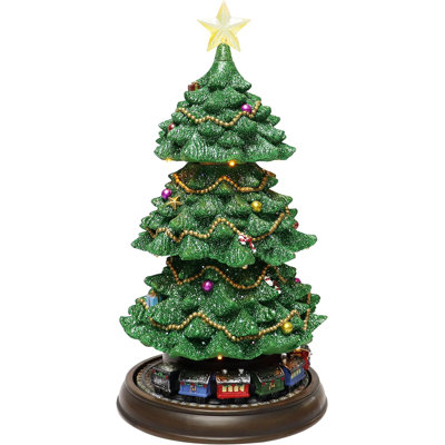 Arbre de Noël animé à niveaux 15,7 "de haut (niveaux) - lumières DEL, 8 pièces de musique, adaptateur - résine peinte à la main