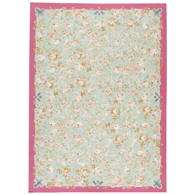 Hand-Knotted High-Quality Blue and Rose Area Rug