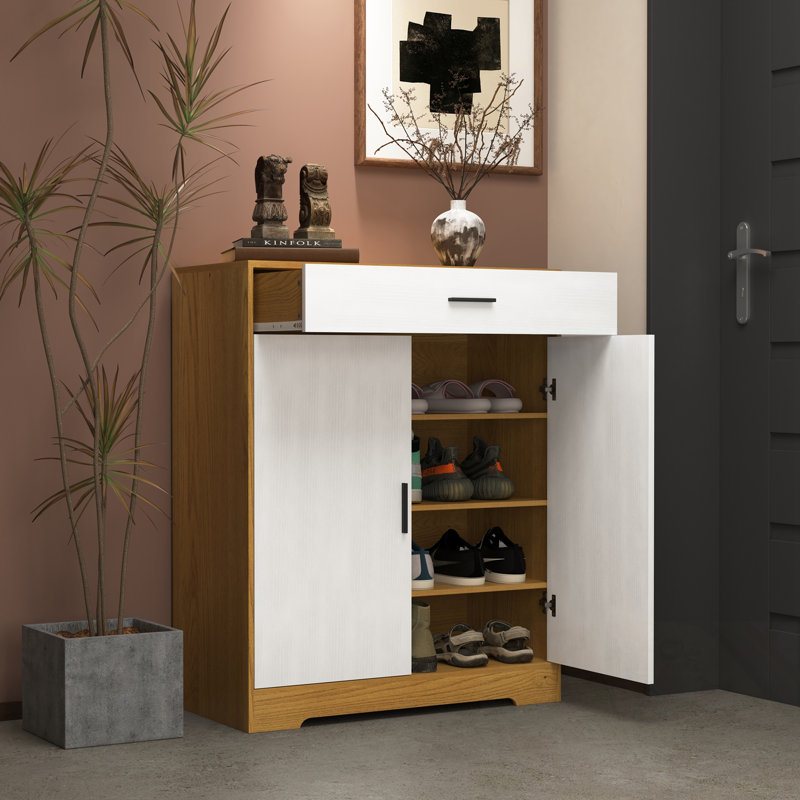 2-Doors Shoes Cabinet with Adjustable Shelves and one drawer, Natural