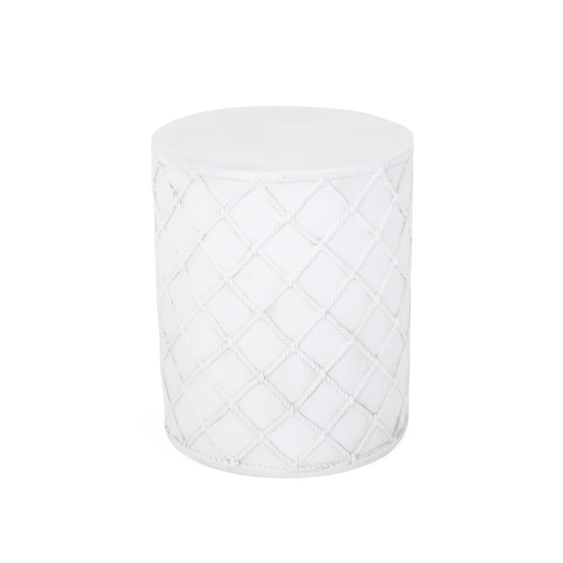 Table d'appoint antique en béton blanc avec corde nautique - 15,03 po x 17,72 po prête à être utilisée
