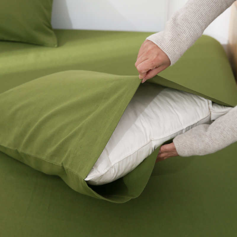 Linen Sheets Set, Green, Queen Sheet Set with 1 Fitted Sheetand2Pillowcases