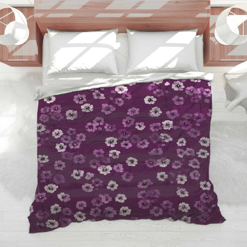 Fleurs édredon floral édredon chic décontracté, Édredon grand, White/Purple Floral