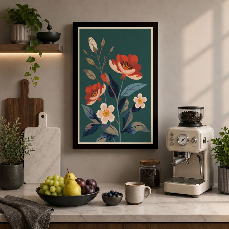 Coral Blooms Study Botanical - Wrapped Canvas, 36x24 - 91.4 x 61.0 cm, Terracotta Border