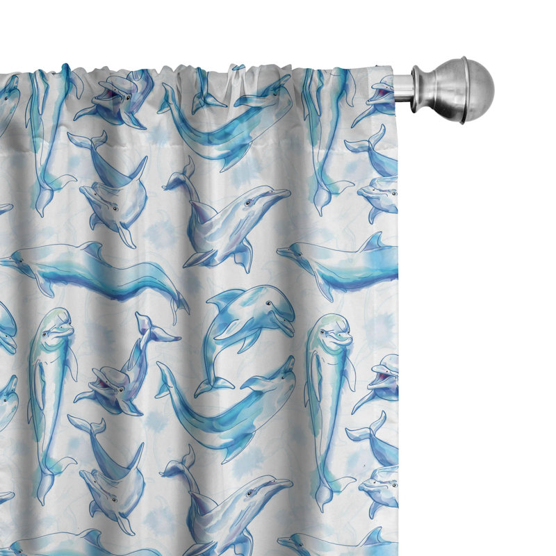 Sea Animals White and Blue Polyester Curtain Panels