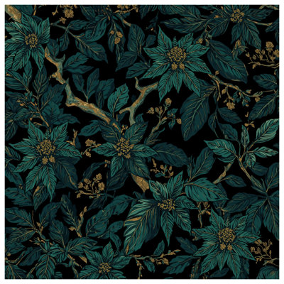 Tapisserie murale «Teal Floral Leaves» - Décoration murale florale