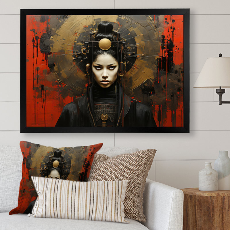 Japon Art Silent Samurai Woman I - Japan Art Wall Decor, Cadre simple noir, H 12 po x l 20 po x P 1 po