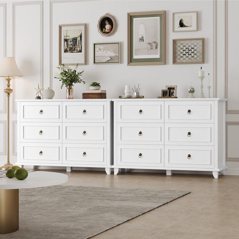 Commode double 6 tiroirs, traditionnelle, Blanc
