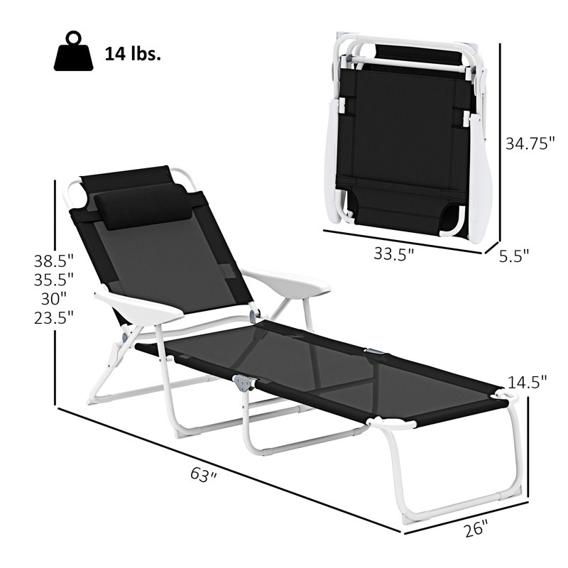 Outdoor Folding Chaise Lounge Chair, Black