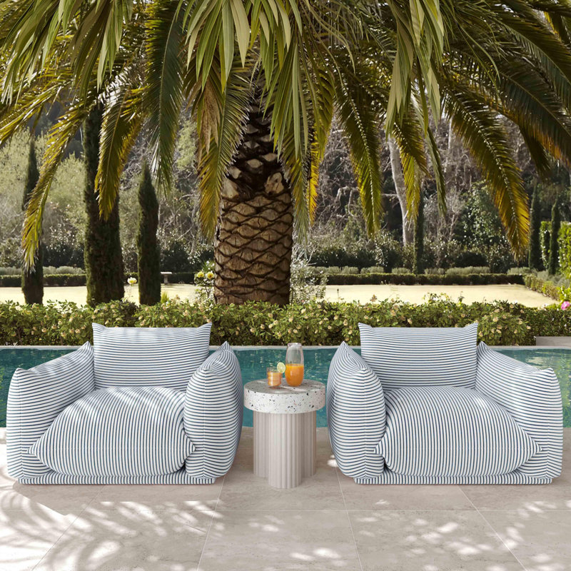 Saint Tropez Pearl and Striped Stuffed Outdoor Armchair, Blue/White
