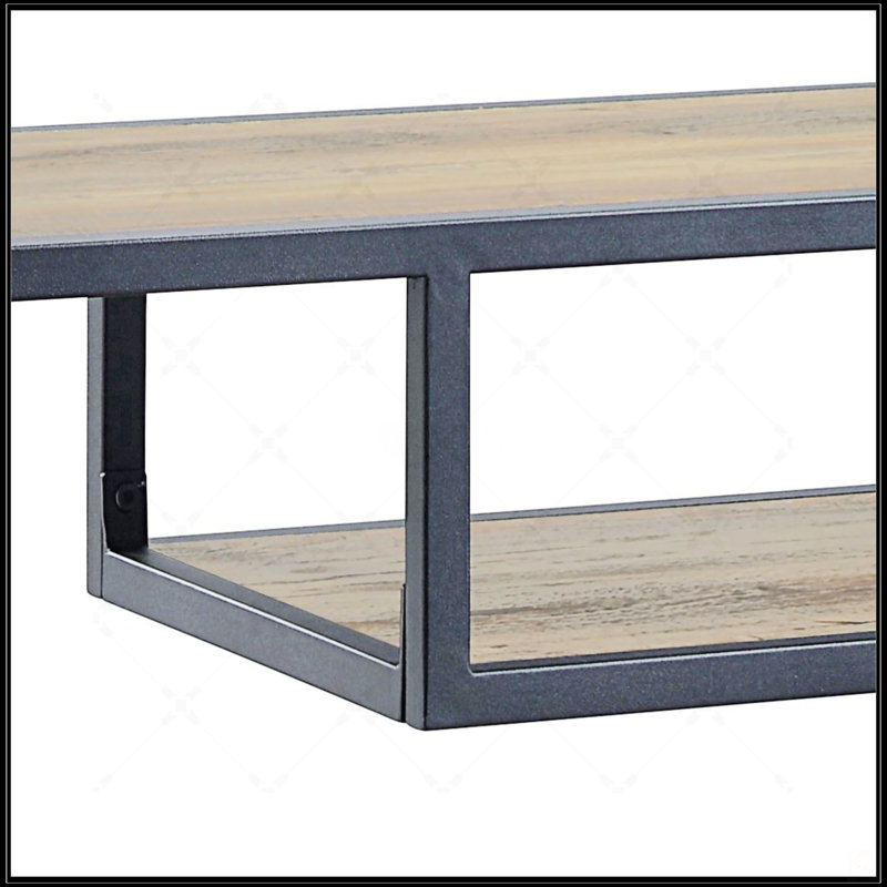 Console rustique en chêne et noir avec 2 tablettes, parfaite pour un décor industriel et un rangement supplémentaire
