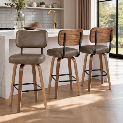 Tabourets de bar pivotants de 66 cm (26 po), avec dossier et pieds en bois courbé