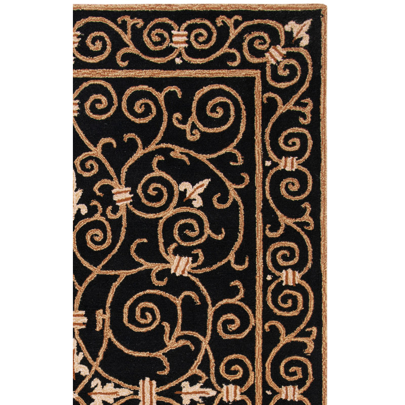 Brayton Oriental Handmade Wool Black Area Rug, Rectangle 2'9" x 4'9"