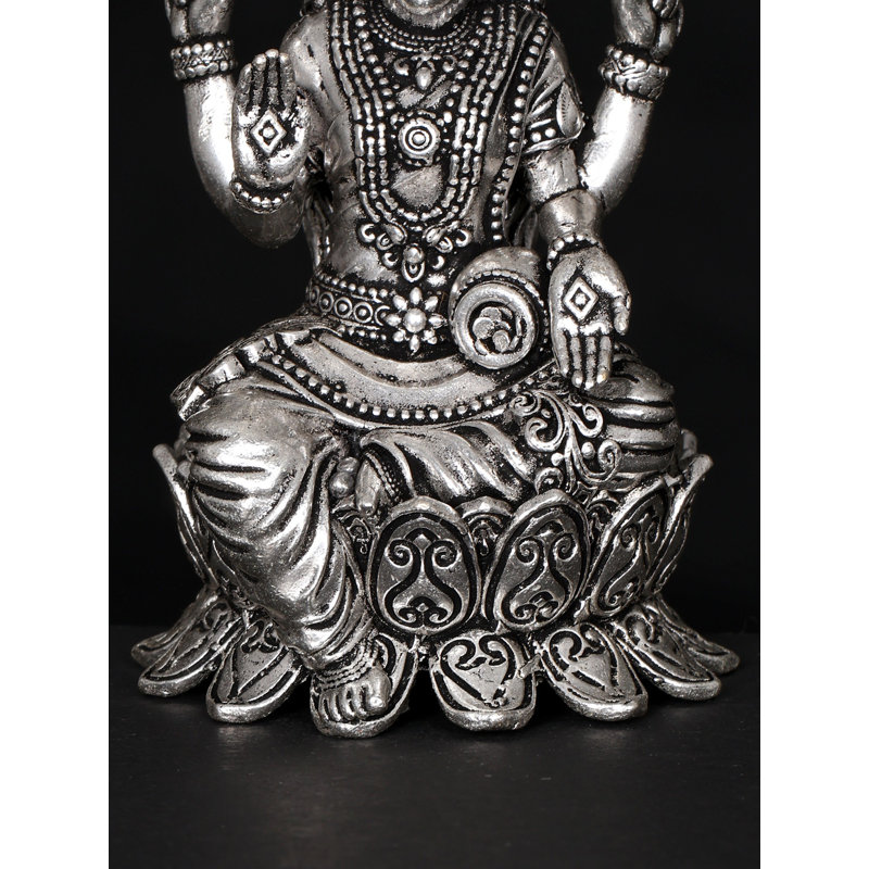 Statue de petite déesse bénie Lakshmi de 4 pouces en laiton plaqué argent