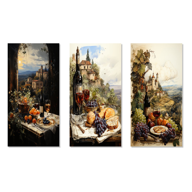 «Italian Wine Savory Journey», ensemble d'art mural sur toile 4 pièces, H 40 po x l 60 po, Toile tendue