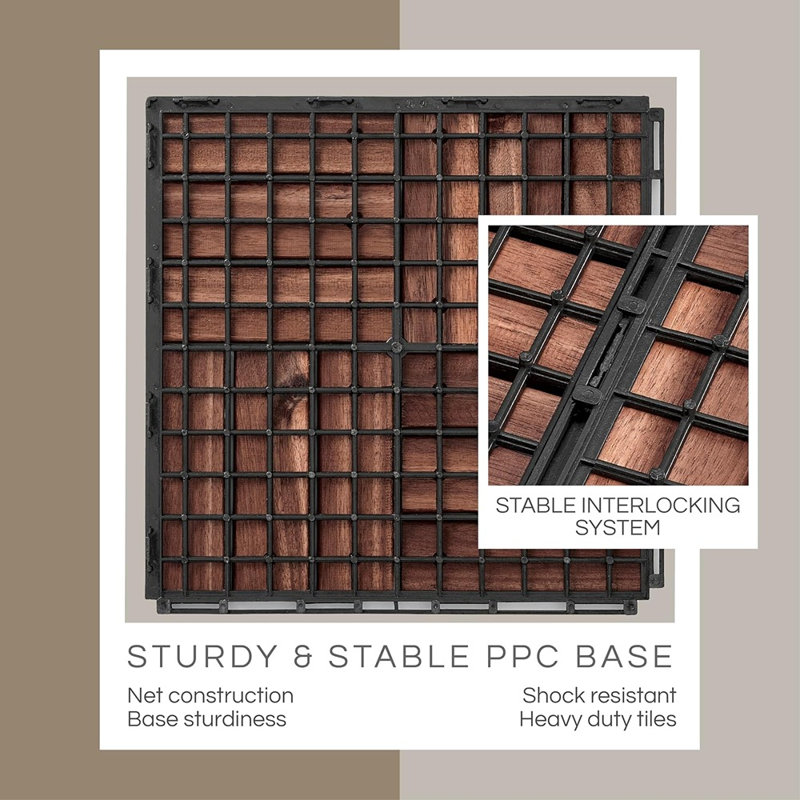 Dalles de terrasse marron haut de gamme, revêtement de sol de patio à motif croisé, dalles de sol extérieures emboîtables pour balcon, terrasse et jardin