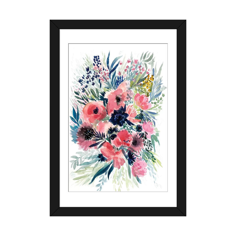 « floral bouquet vi », impression sur toile, H 24 po x l 16 po x P 1 po, Papier d'art encadré noir, Blanc