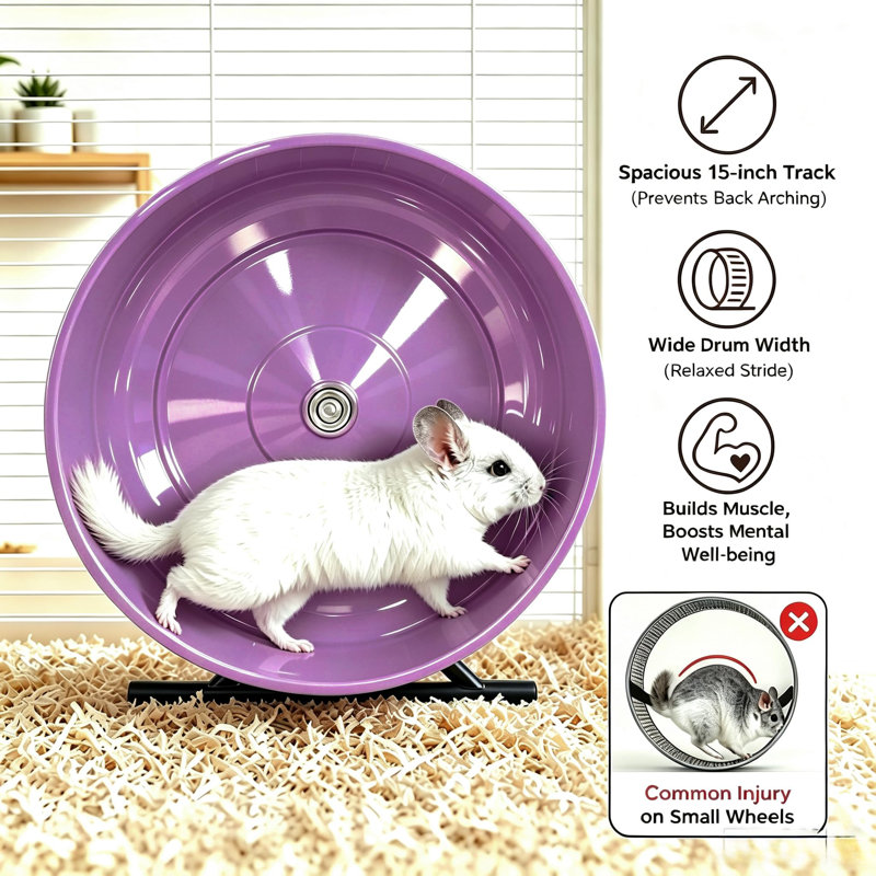 Roue d'exercice en alliage d'aluminium de 15 pouces pour chinchillas et petits animaux de compagnie – Roue de course silencieuse en métal avec support, violette