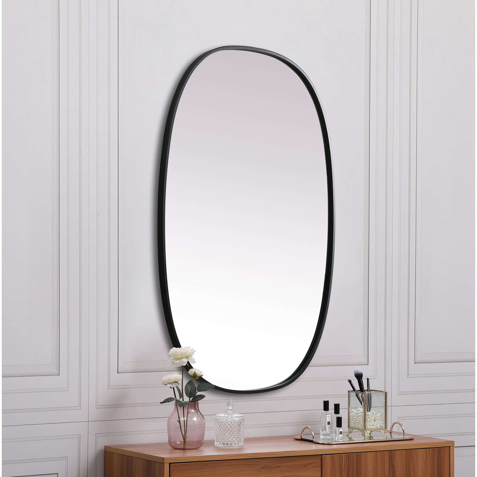 Sabine Metal Curved Oval Wall Mirror, Black, 40" x 27"