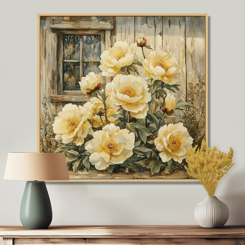 «Croom Pivoines» par le vieux poulailler II - Pivoines, art mural, Impression encadrée flottante sans passe-partout