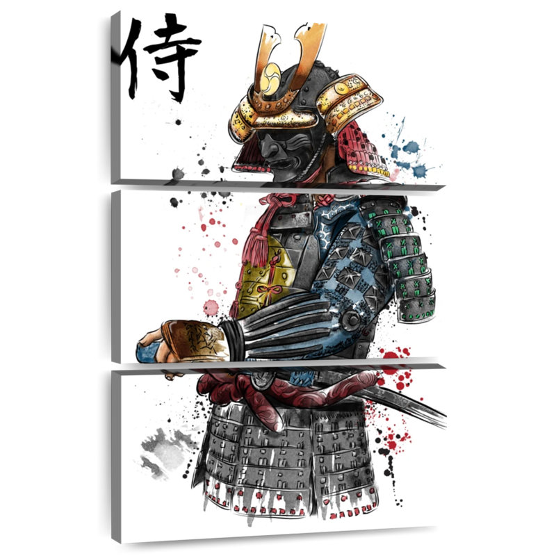 Aquarelle Mait Samurai, H 38 po x l 24 po