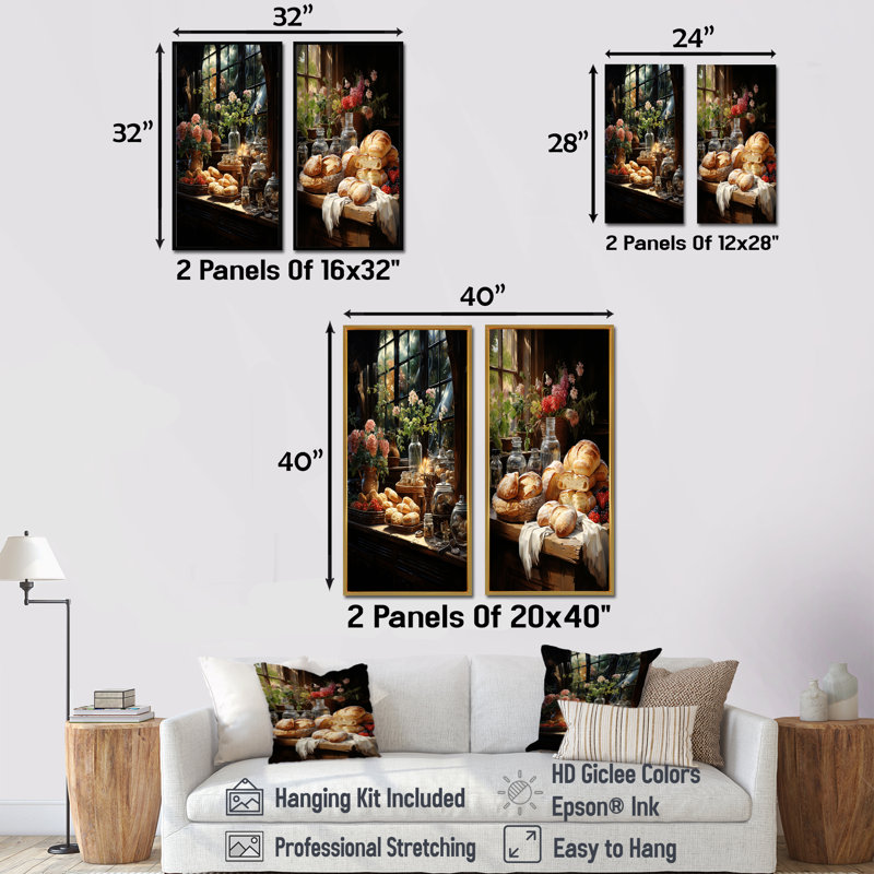 Ensemble de 2 décorations murales petit-déjeuner élégantes et savoureuses déjeuner, Cadre flottant blanc, H 28 po x l 25 po