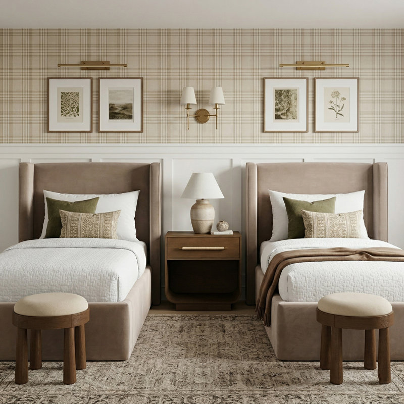 Kendall Wanaque Velvet Upholstered Bed, Taupe Velvet, Twin