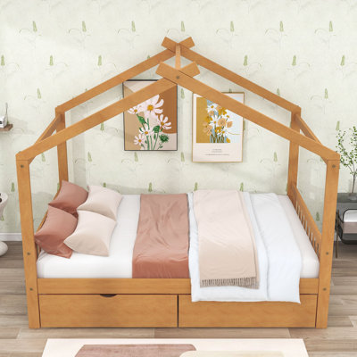 Full Size House Bed with Storage Drawers
