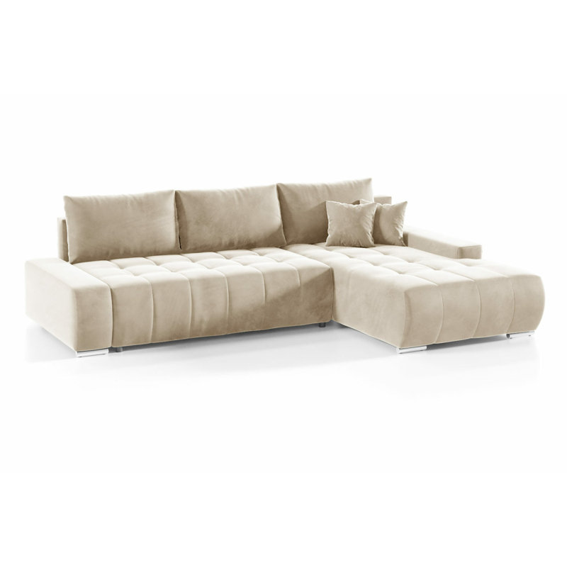 Asaan 3 Seater Velvet Sofa & Chaise, Right Hand Facing, Beige