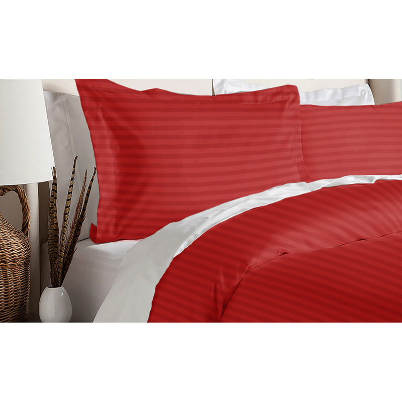 Cotton Striped Duvet Cover, Full/Queen Duvet Cover + 2 Standard Shams, Brick
