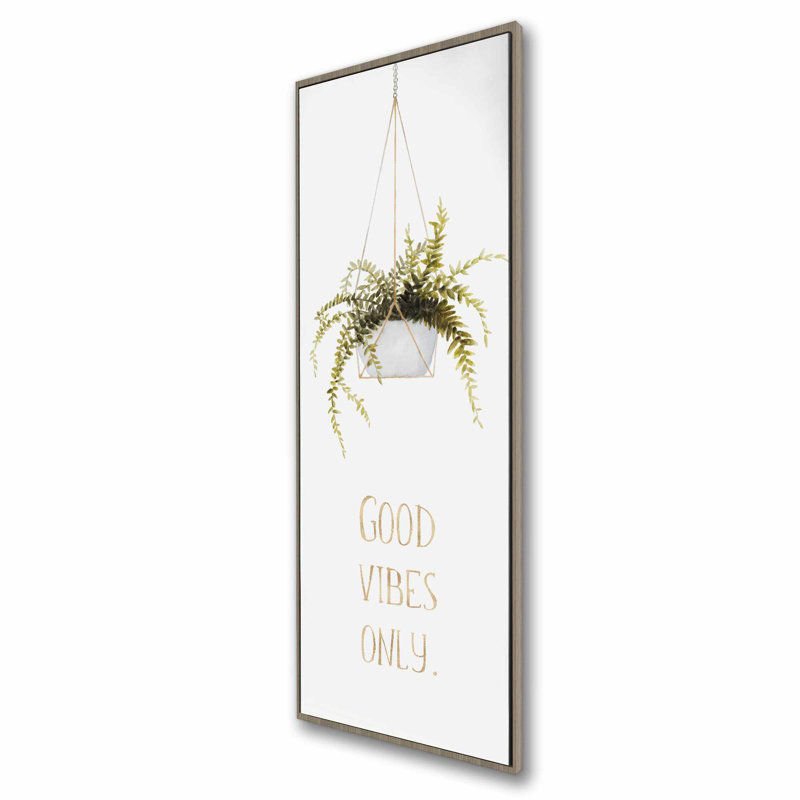 Good Vibes Only Leaves Floral Canvas | White Framed Decor, 49.25" H x 17.25" W