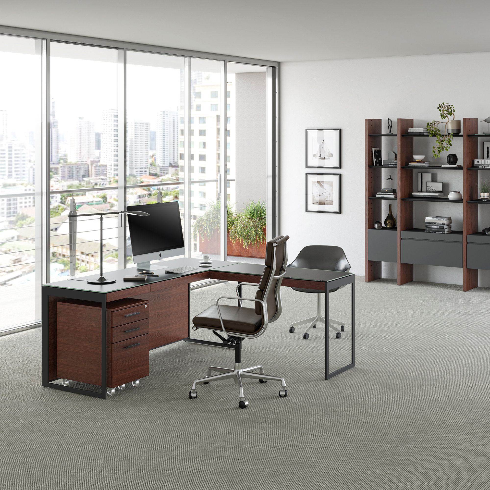 Sequel 20 Writing Desk, Chocolate Stained Walnut/Black, 24.75" H x 66" W x 24" D