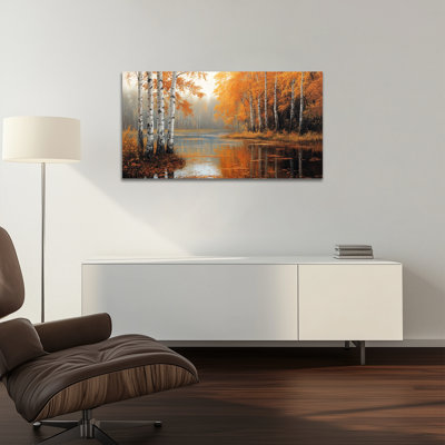 Grand art mural sur toile d'automne - images murales d'automne, art mural d'automne paysage rétro, œuvre d'automne de bouleau pour salon, peinture d'automne pour mur, impressions sur toile tendue, 30 po x 60 po