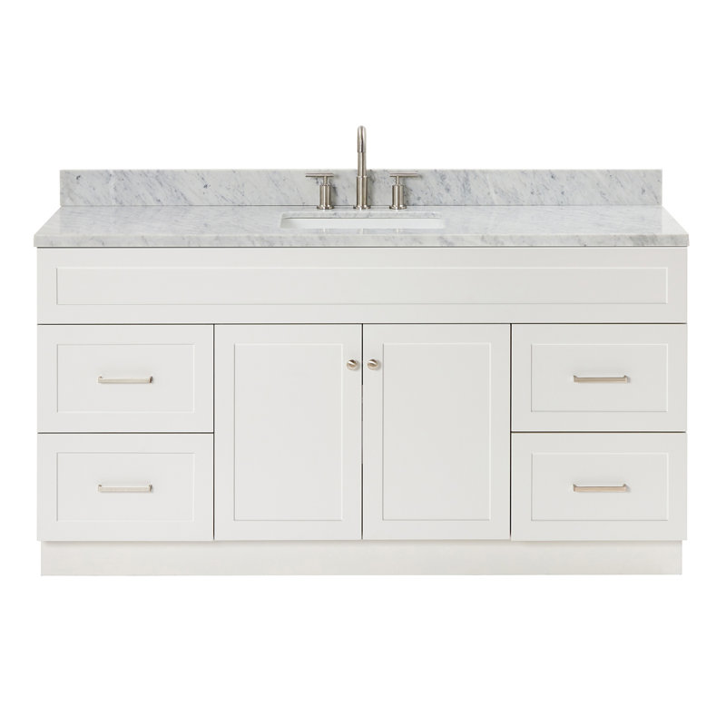 Partham 67'' Single Bathroom Vanity with Carrara Marble Top, White