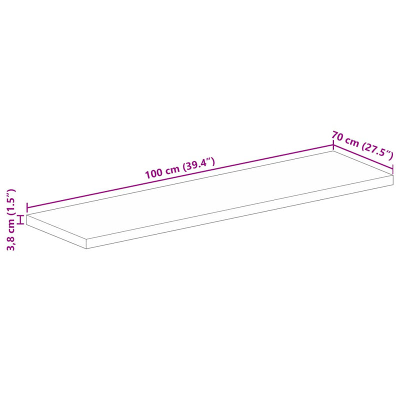 Solid Wood Table Top, 3.8cm H x 100cm W x 70cm D