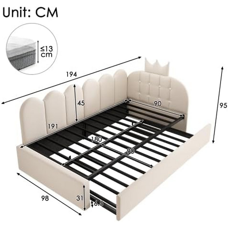Upholstered Single (3') Velvet Daybed, Beige