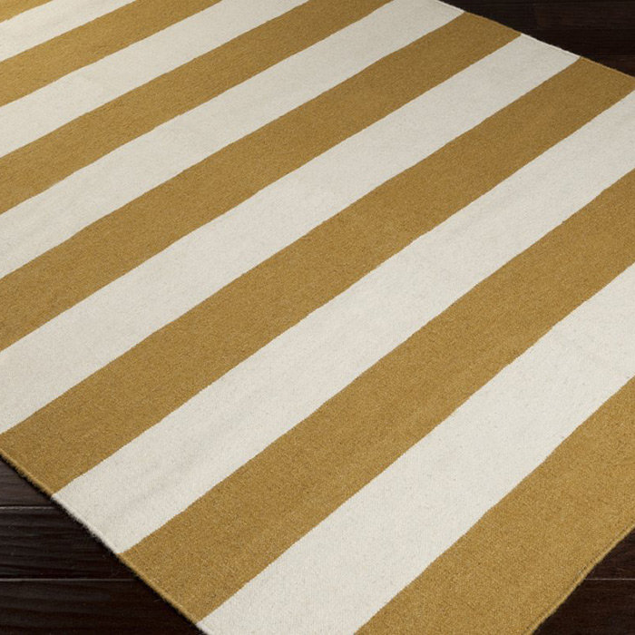 Tapis doré / blanc en laine tissé à la main Collins, Tapis de couloir 2 pi 6 po x 8 pi
