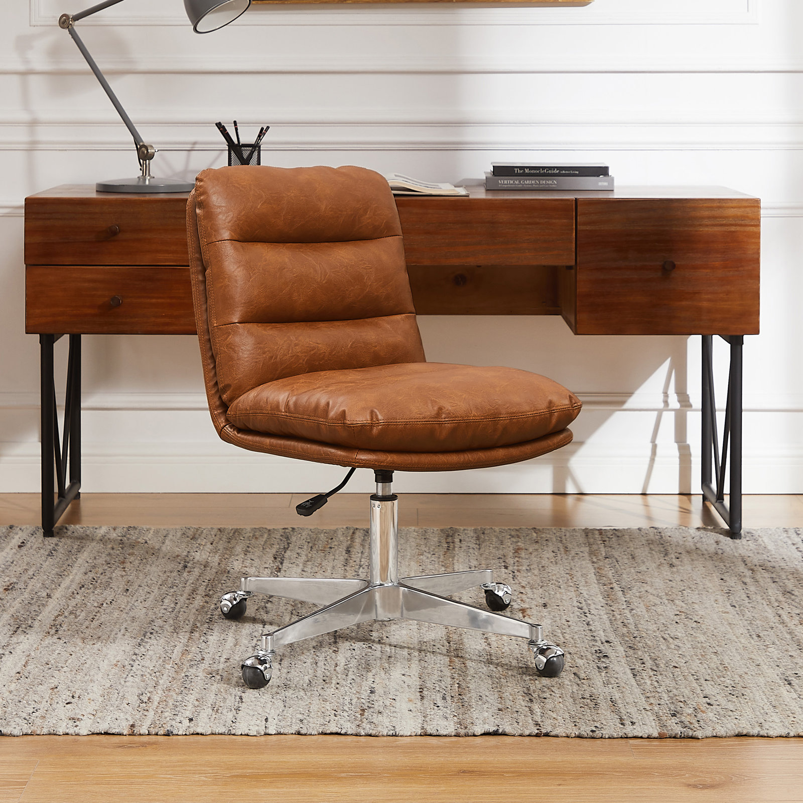 Paynesville Office Chair, Cognac Faux Leather, Faux Leather