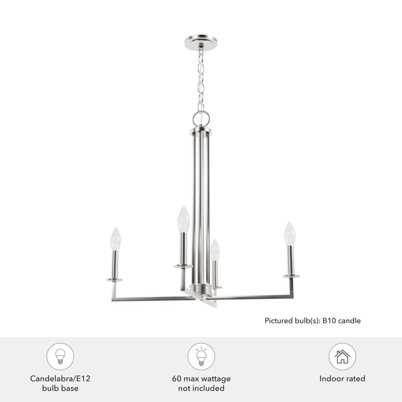 4 - Light Geometric Rectangle Chandelier, Brushed Nickel
