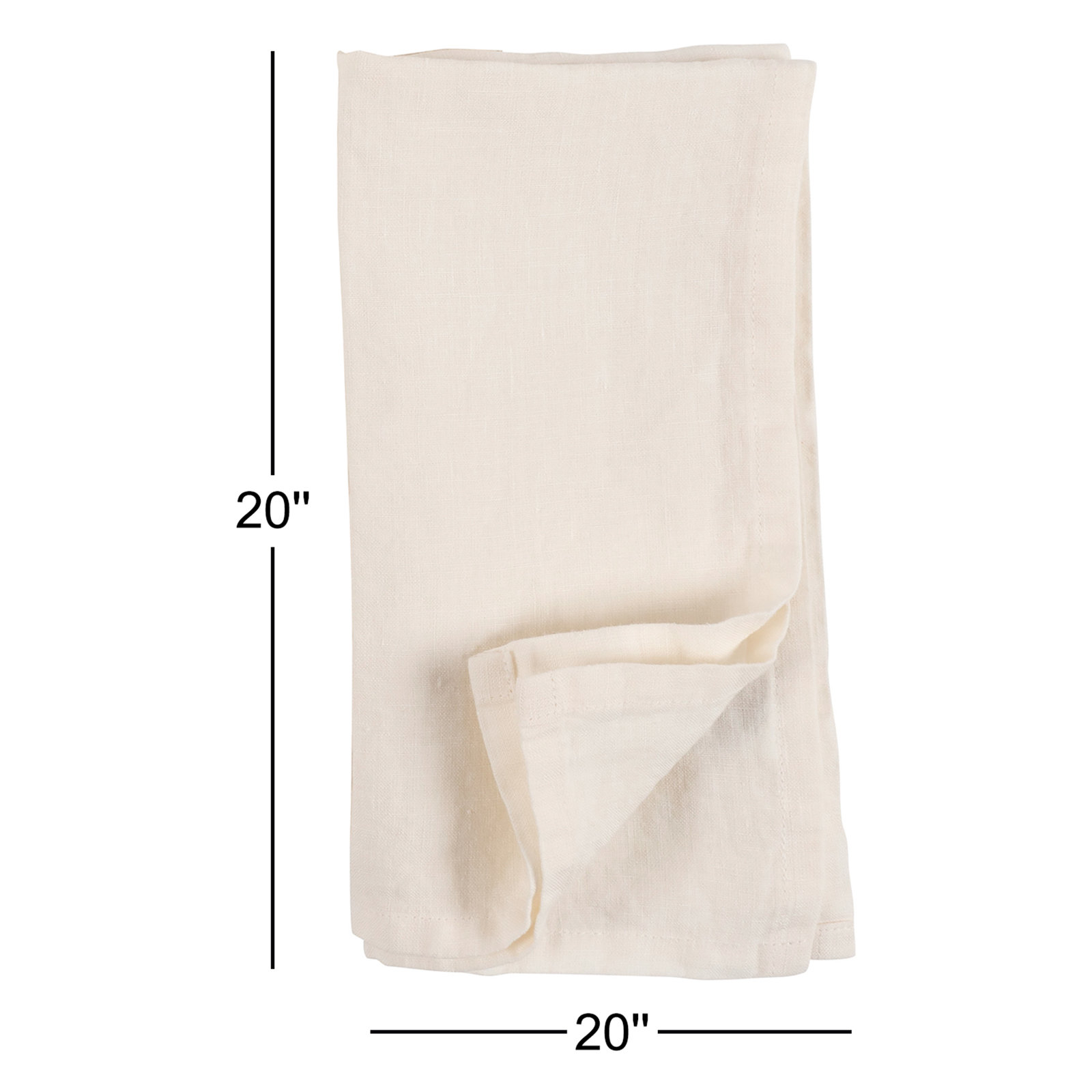 Alvia 100% Stone Washed Linen Napkins, 20" x 20", Ivory