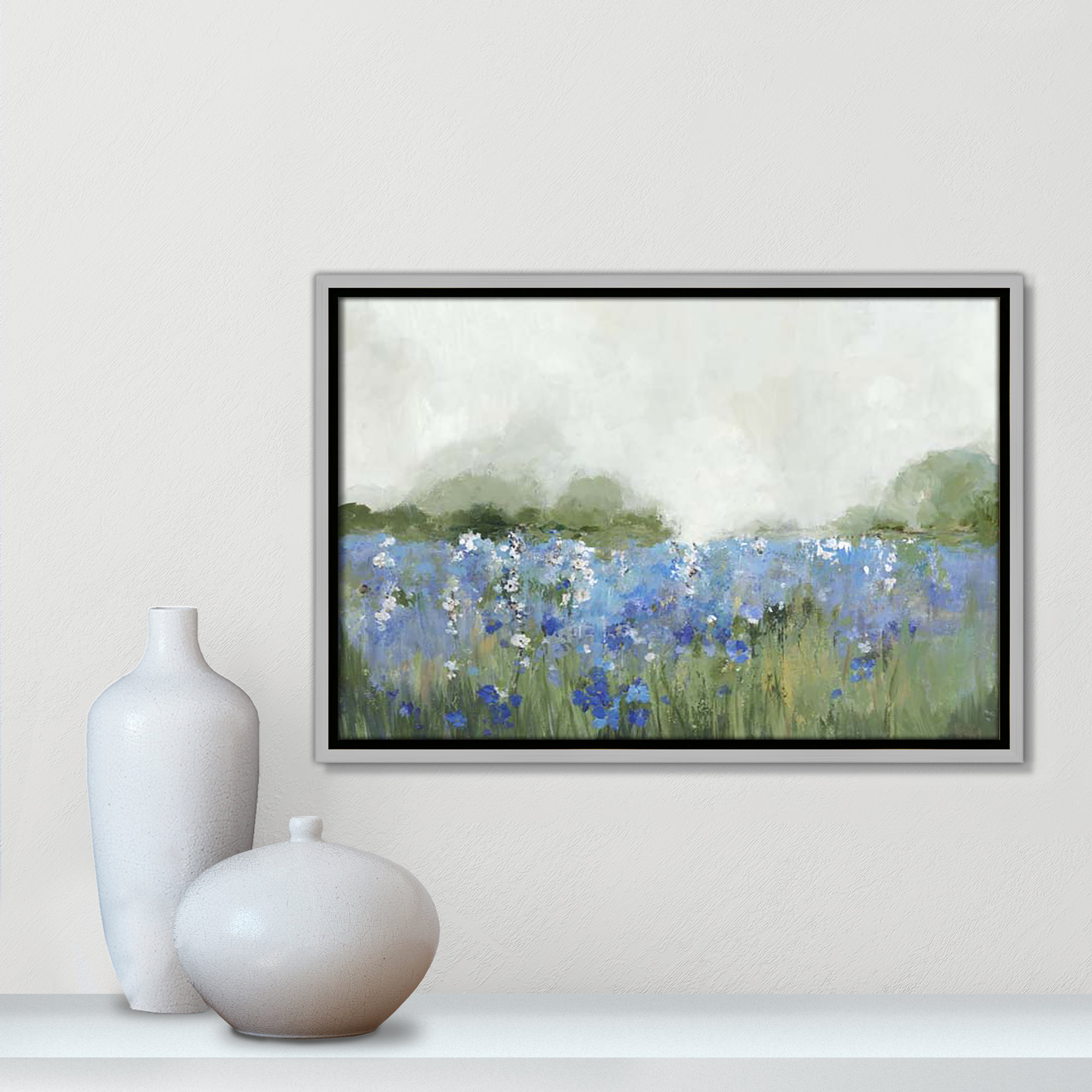 Meadows Bluebells Field by Allison Pearce, 13.5" H x 19.5" W x 2" D, Silver Framed
