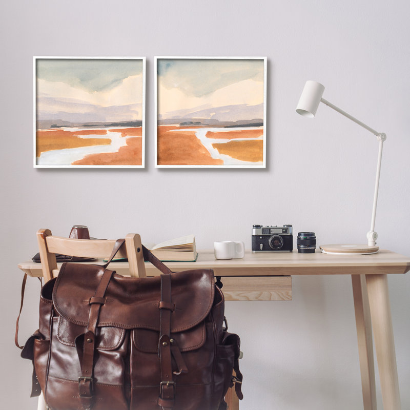 Ensemble de giclée d'art texturé, paysage champêtre, L 17 po x H 17 po, Giclée encadrée blanc bord de mer