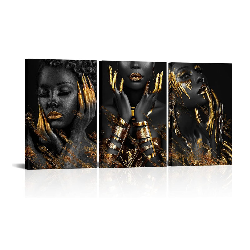 3 Piece Wrapped Canvas Set, Gold