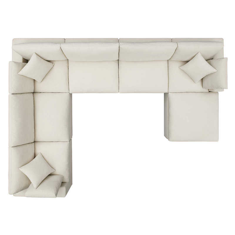 Light Beige Linen 7-Piece Sectional Sofa with Ottoman