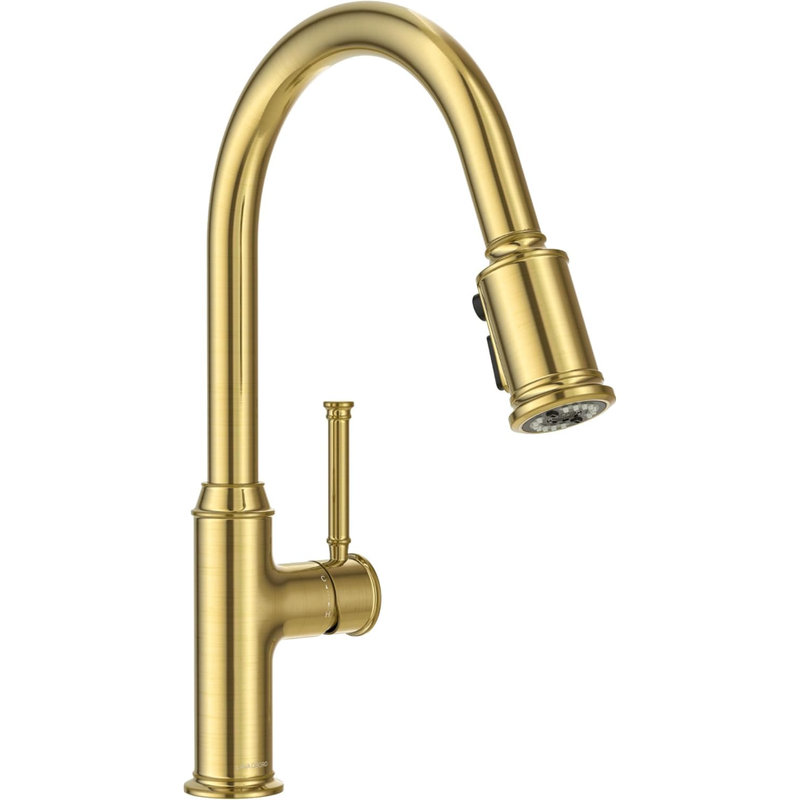 Curtura Gold Kitchen Faucet with Pull Down Sprayer, Single Handle Kitchen Sink Faucet with Magnetic Docking Spray 3-Function, Brass Faucet for Kitchen Sink 1 Hole and 3 Hole, KF421-SG-M