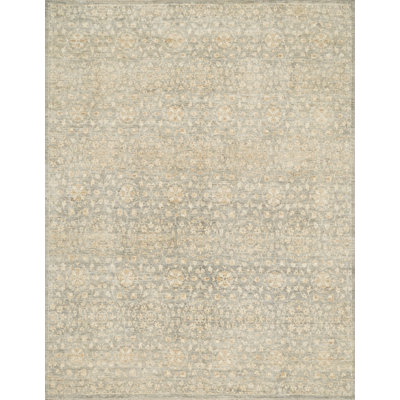 Tapis décoratif en laine nouée à la main à motif floral beige