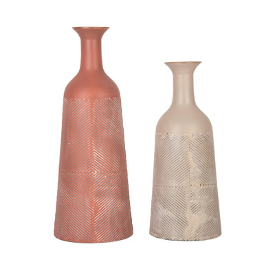 Ensemble de 2 vases décoratifs en métal 22,8 pouces à ressort rustique multicolore pour l'intérieur