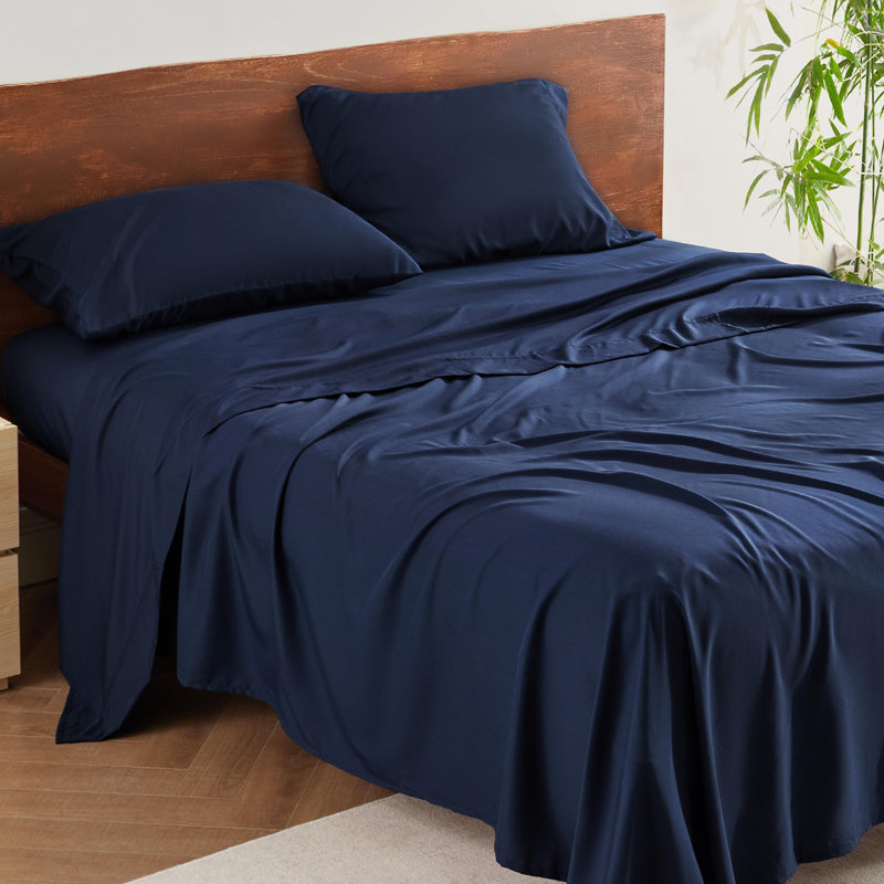 Bedsure Polyester & Rayon Derived from Bamboo Sheets, Navy, Twin Sheet Set with 1 Pillowcases